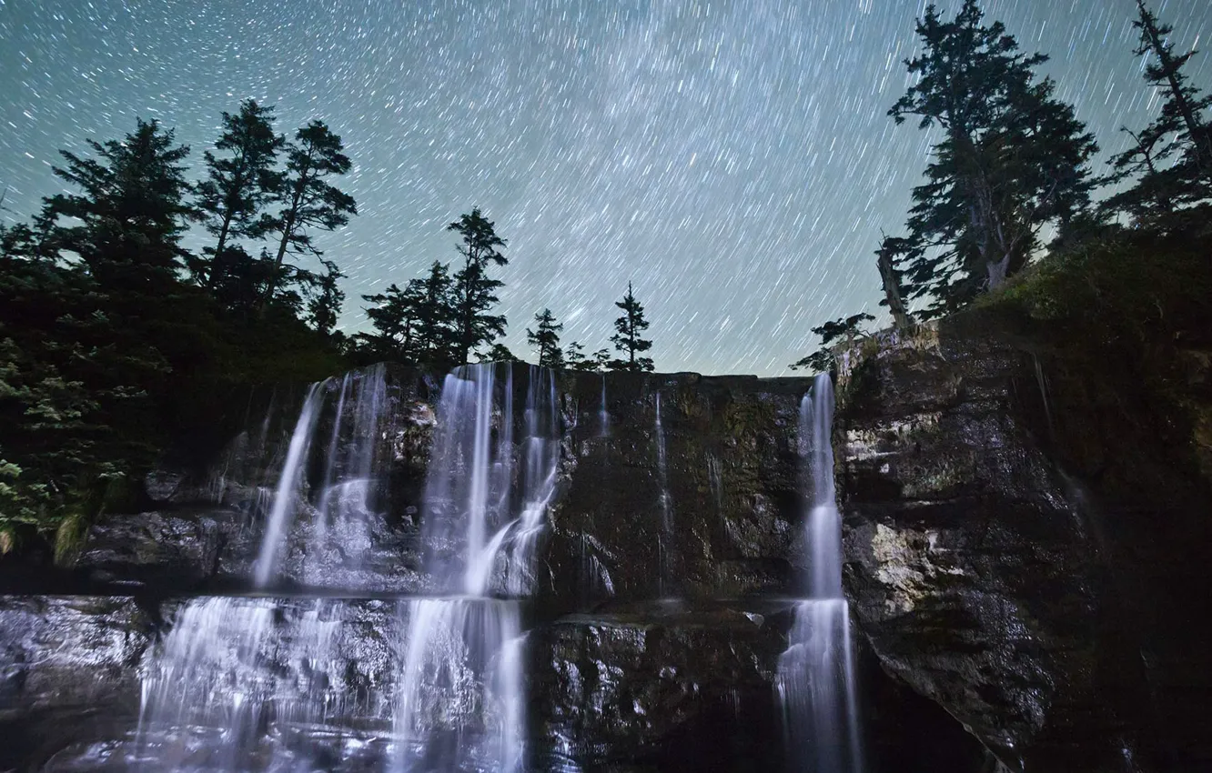 Фото обои звезды, водопад, Канада, Британская Колумбия, Tsusiat Falls