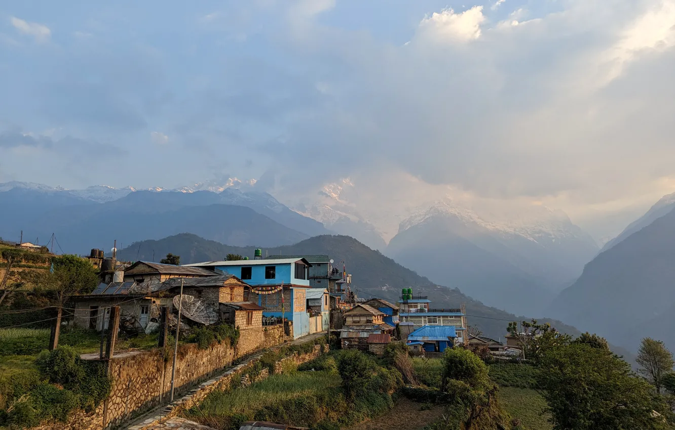 Фото обои горы, умиротворение, Непал, Nepal, pixel 7 pro пример фото, Деревня в горах
