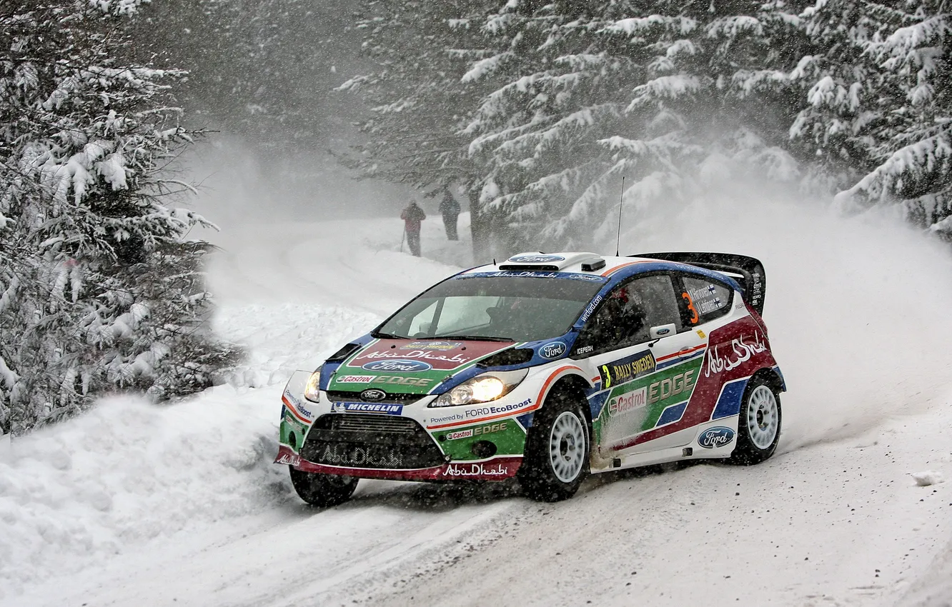 Фото обои Ford, Зима, Снег, Лес, WRC, Rally, Fiesta, Mikko Hirvonen