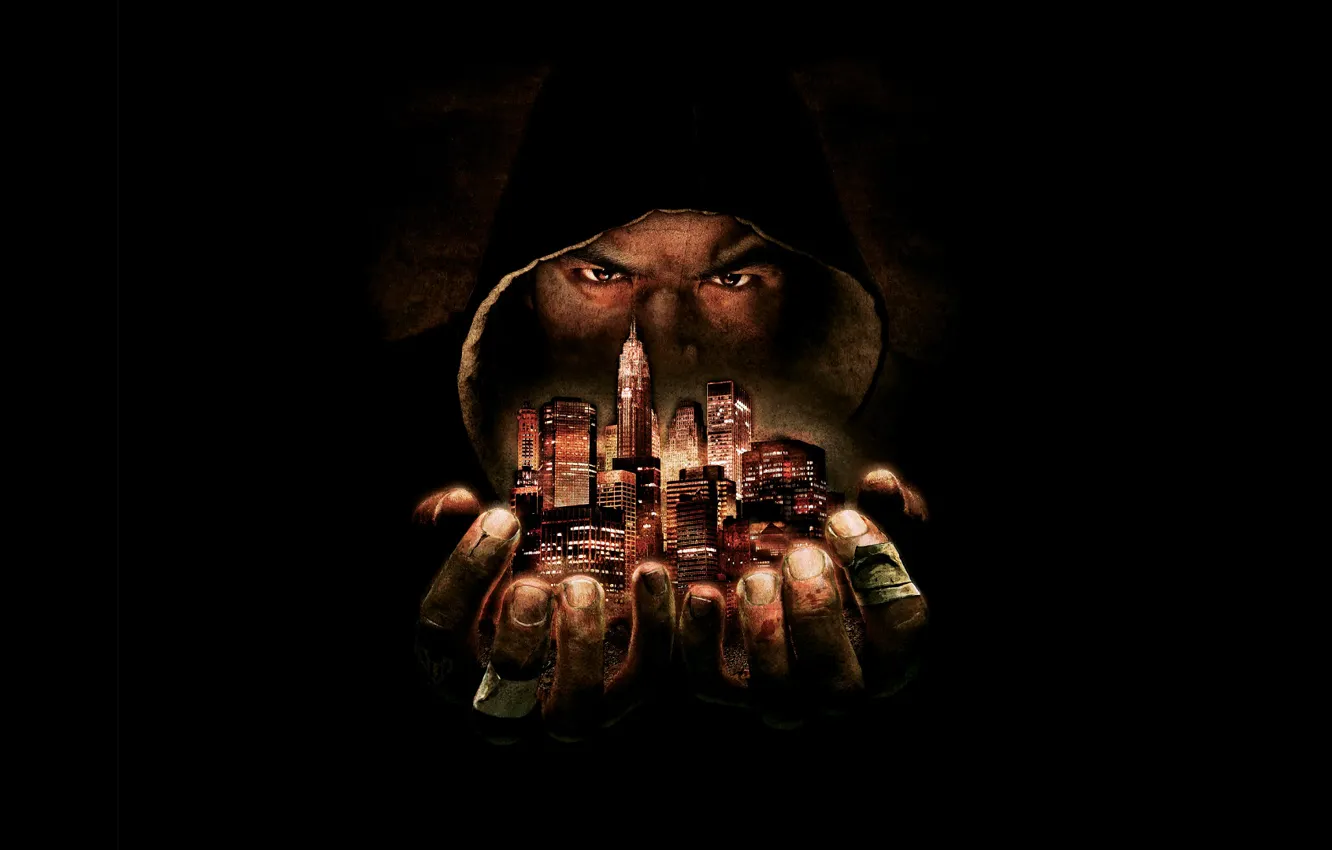 Фото обои глаза, город, руки, капюшон, Def Jam: Fight for NY