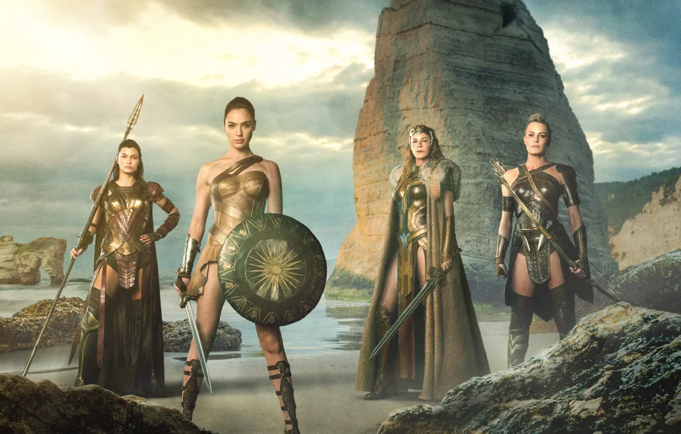 Фото обои Marvel, Wonder Women, Gal Gadot, Connie Nielsen, Robin Wright, Lucy Davis