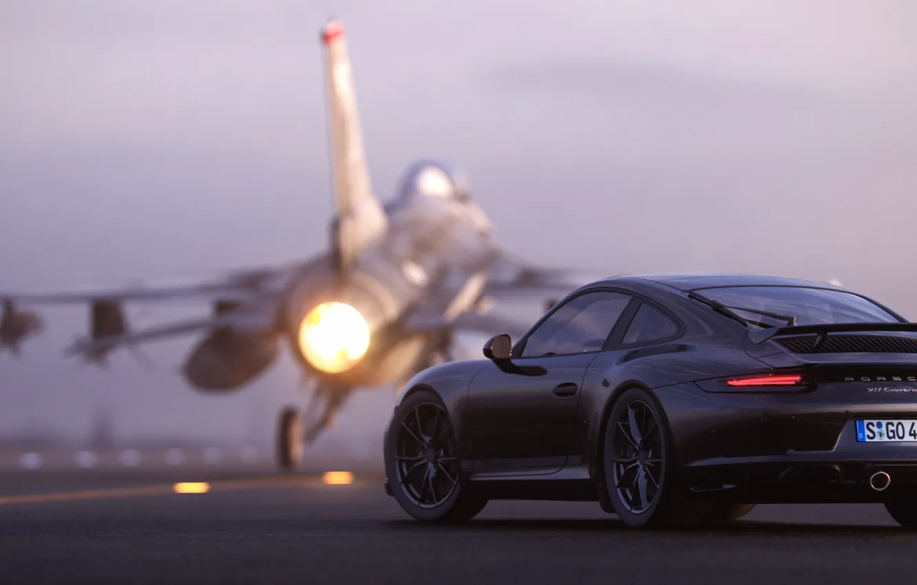 Фото обои рендеринг, 911, Porsche, вид сзади, F-16, 2018, CGI, Carrera T