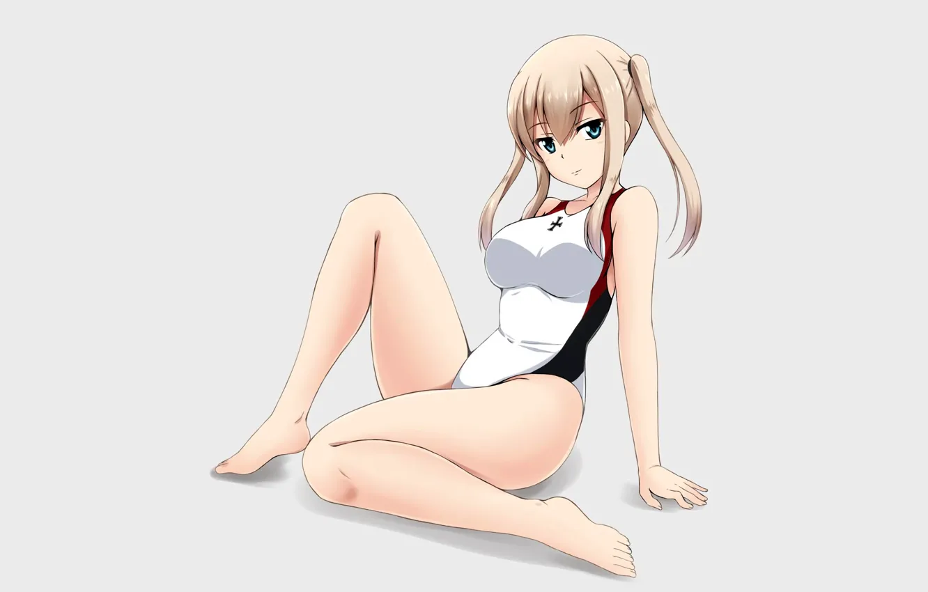 Фото обои girl, sexy, long hair, anime, blue eyes, beautiful, pretty, swimsuit