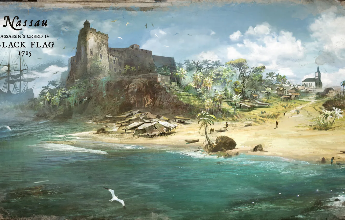 Фото обои море, пляж, остров, Черный Флаг, карибы, Assassin’s Creed IV: Black FlagКредо Убийцы IV