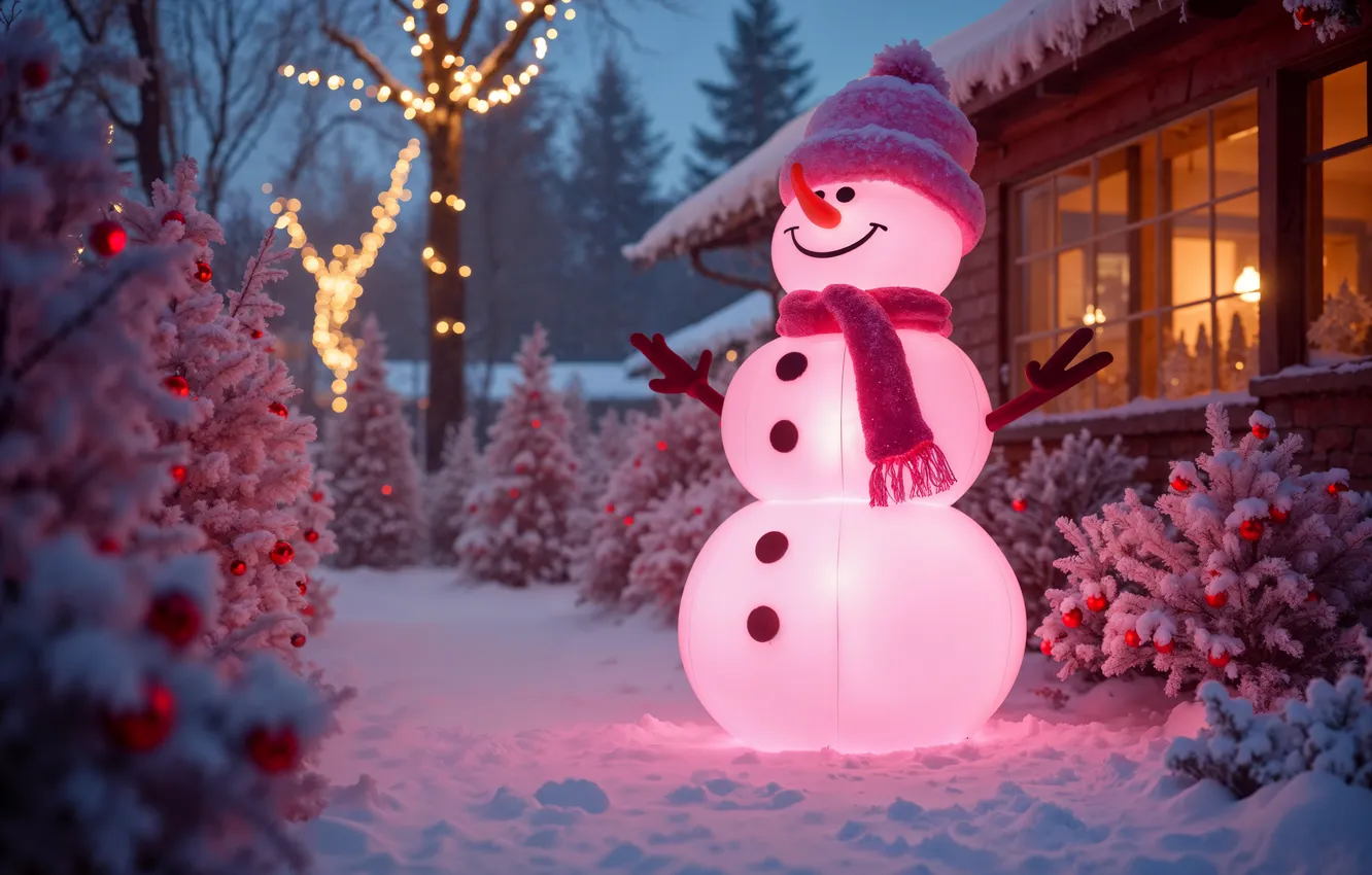 Фото обои зима, снег, Рождество, Новый год, снеговик, Christmas, winter, merry