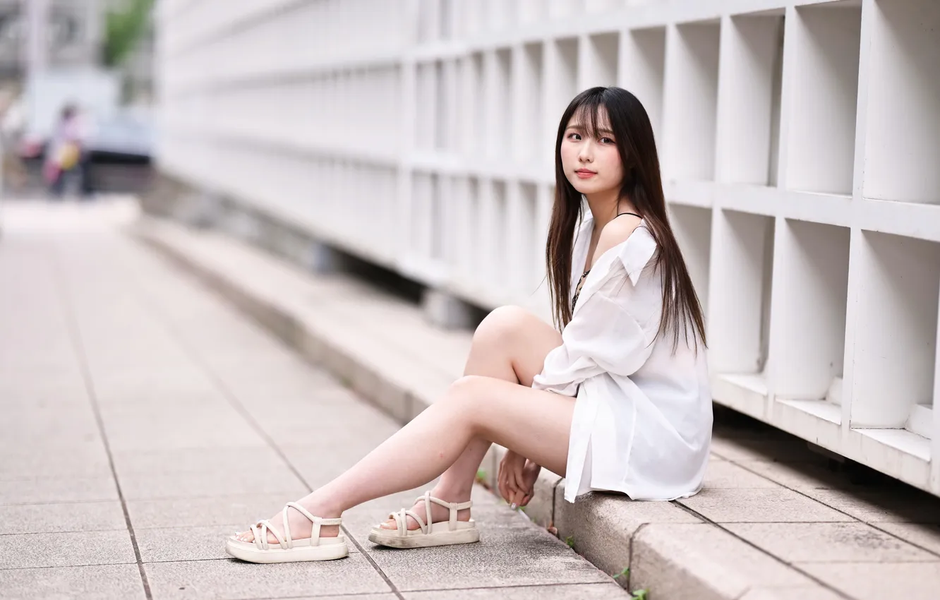 Фото обои девушка, улица, азиатка
