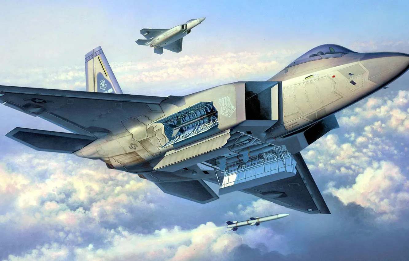 Фото обои F-22, Raptor, малозаметный, ВВС США, Lockheed Martin, многоцелевой истребитель пятого поколения