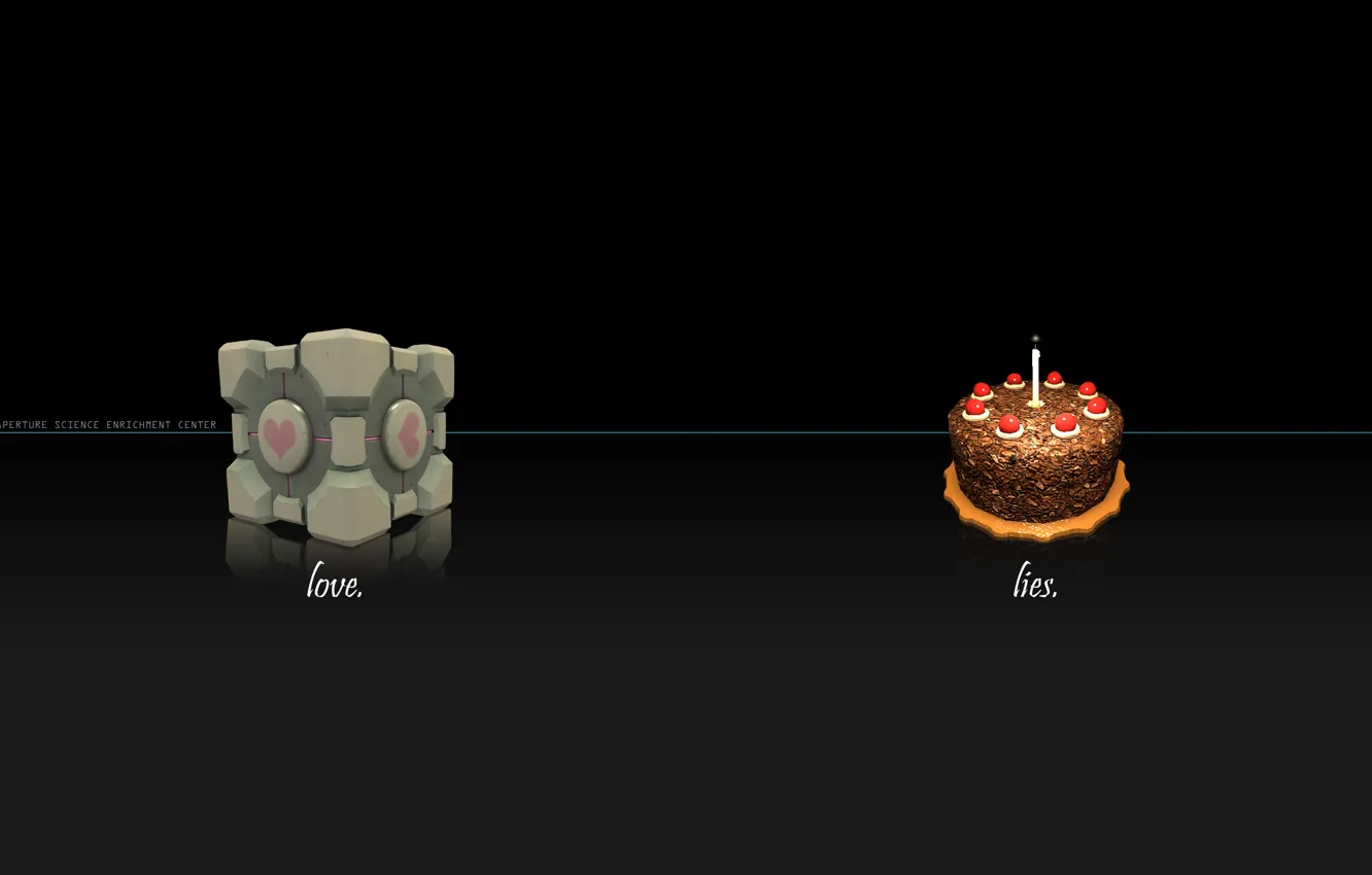 Фото обои Portal, куб, свечка, тортик