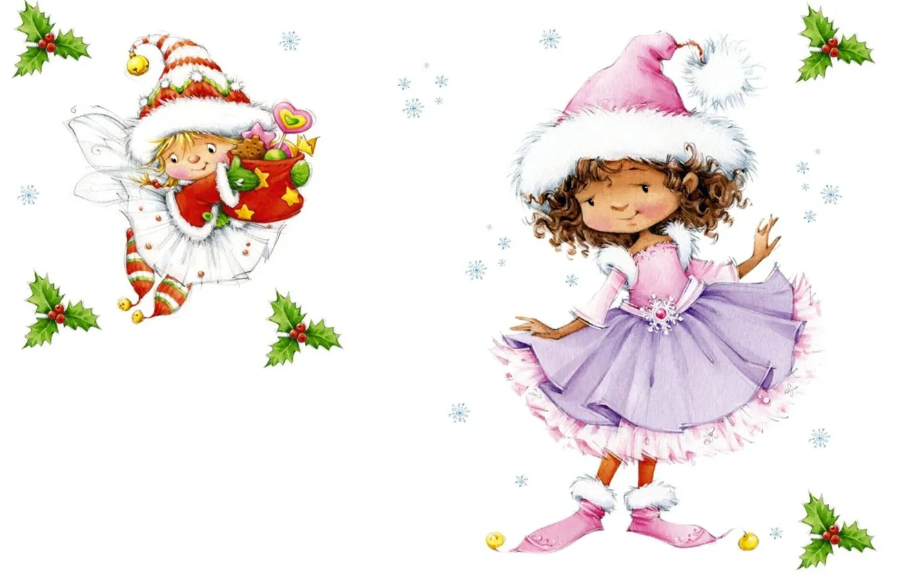 Фото обои праздник, Новый Год, арт, девочка, снежинка, детская, костюмчик, феечка. подарок