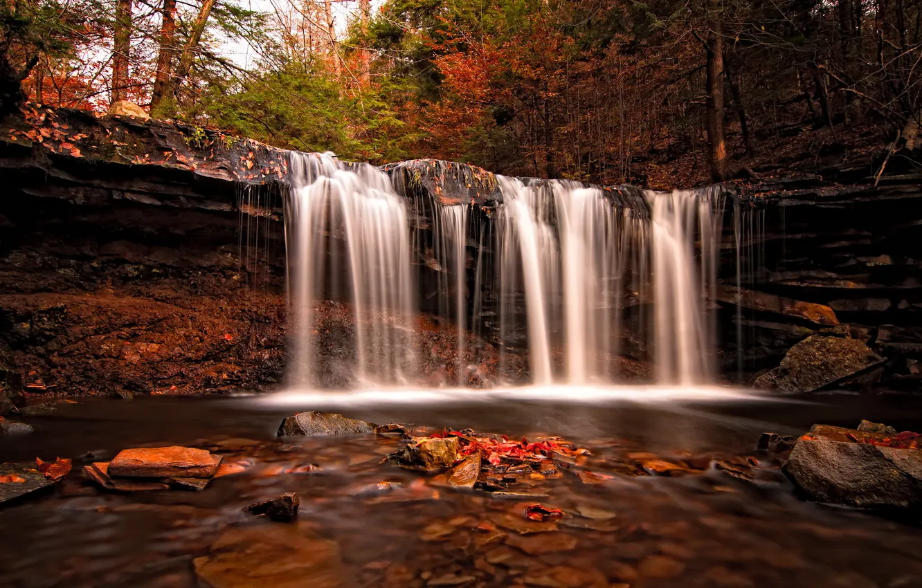 Фото обои осень, природа, река, водопад