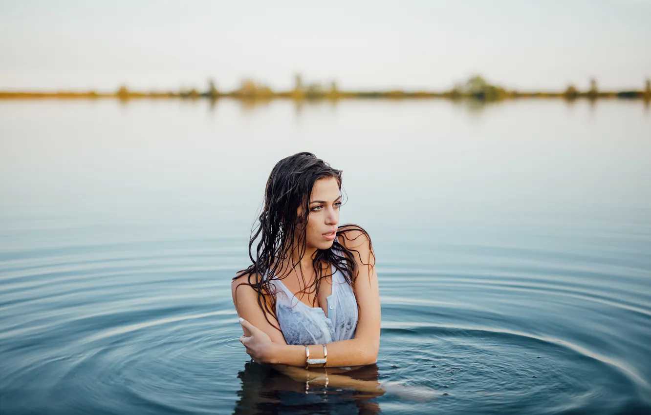 Фото обои лето, вода, девушка, лицо, волосы