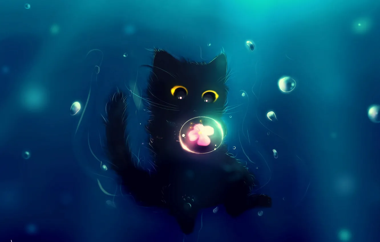 Фото обои flower, cat, art, cute, balloon