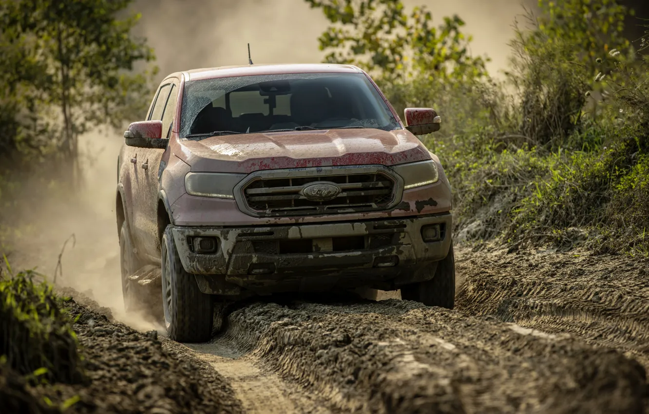 Фото обои Ford, пыль, колея, пикап, Ranger, Lariat, Tremor, 2021