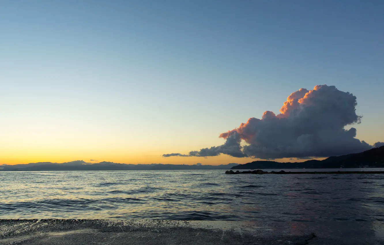 Фото обои море, облака, восход