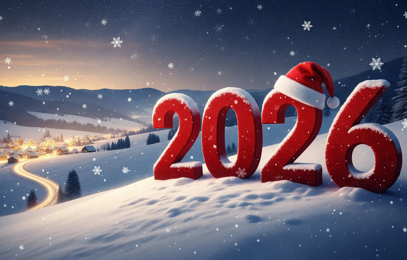 Фото обои зима, снег, новый год, арт, 2026