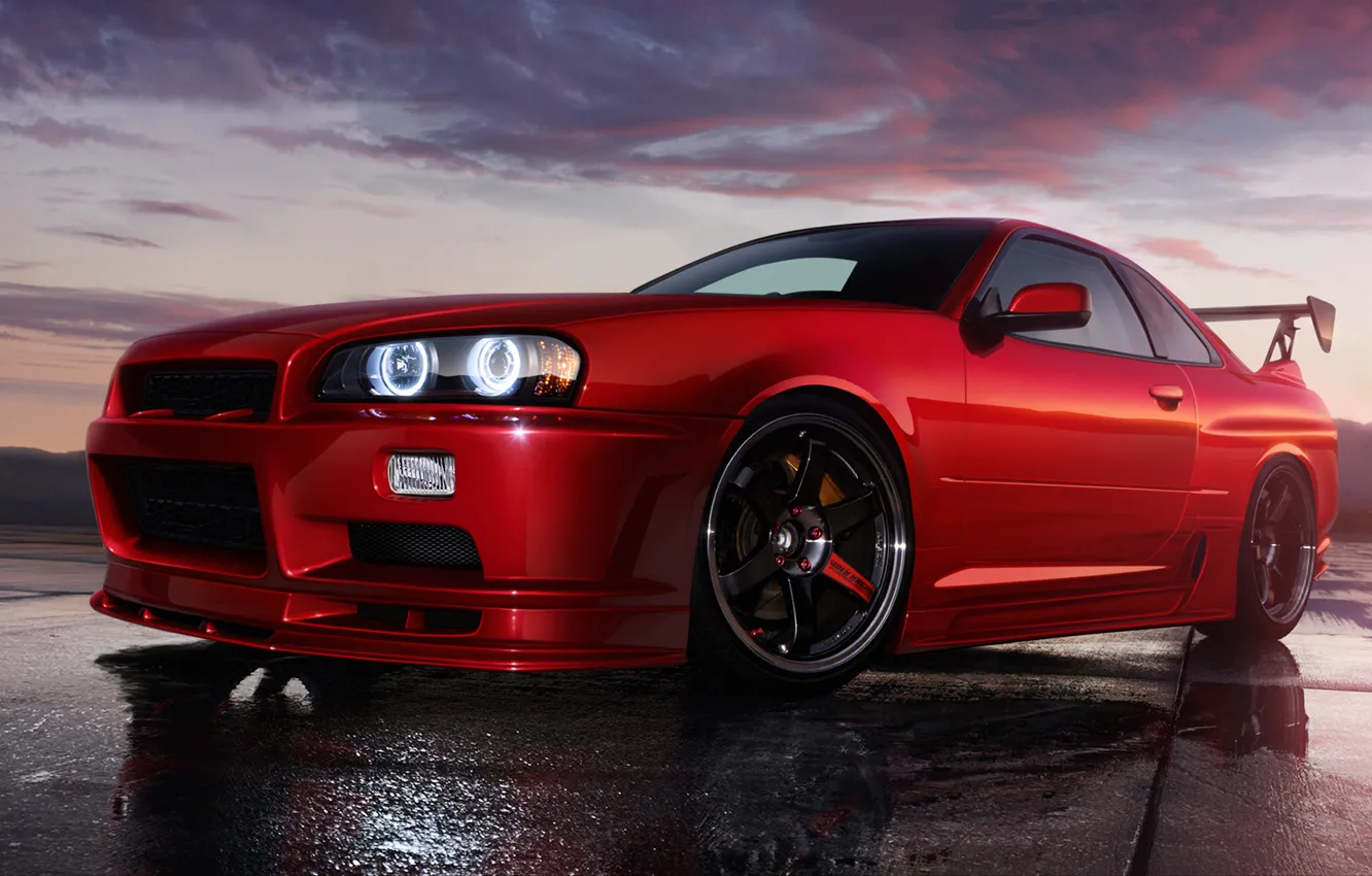 Фото обои небо, red, красная, skyline, r34, styling