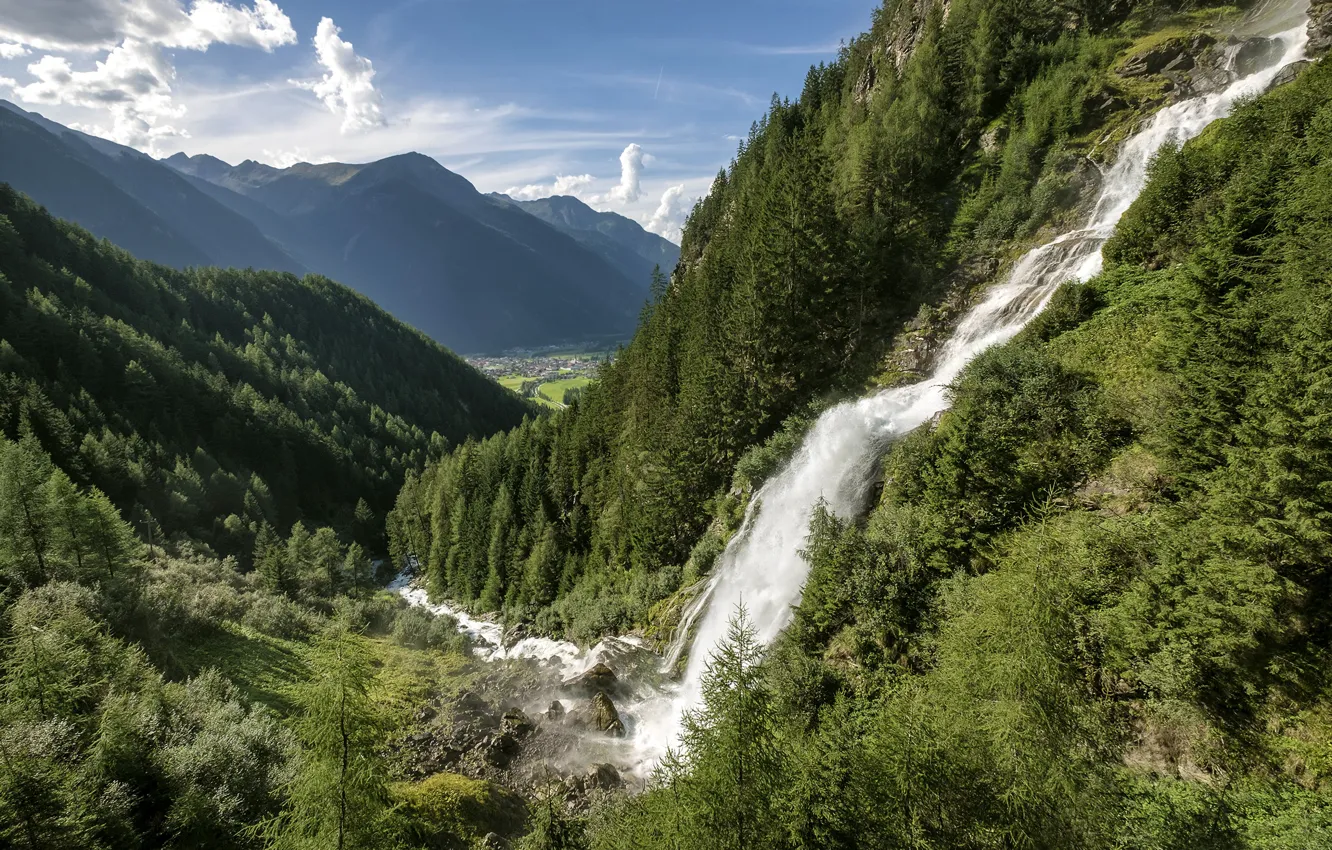 Фото обои горы, водопад, Австрия, Альпы, Stuibenfall