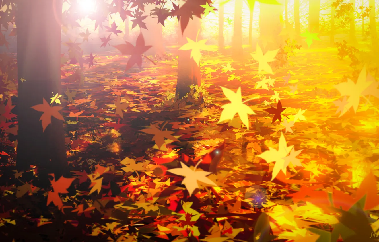 Фото обои осень, лес, листопад