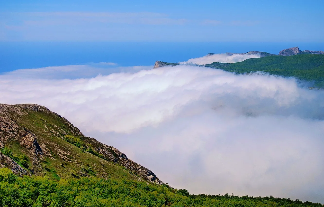 Фото обои горы, туман, Облака