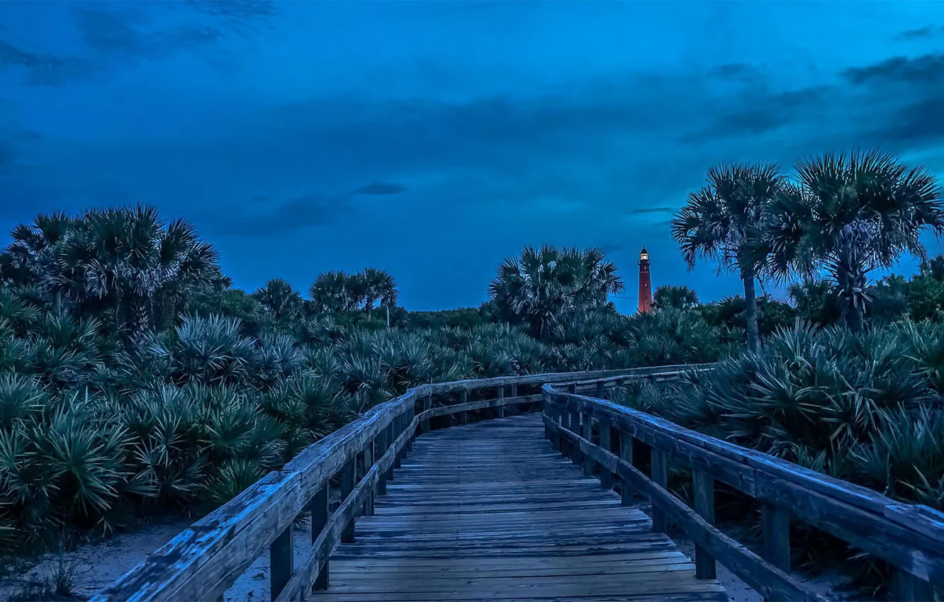Фото обои маяк, вечер, Флорида, США, настил, Понс-Инлет