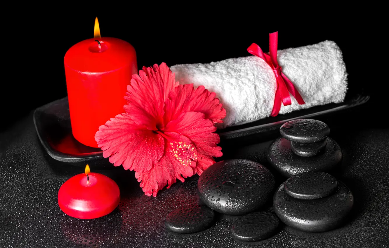 Фото обои flowers, Spa, background, спа, candles, spa stones