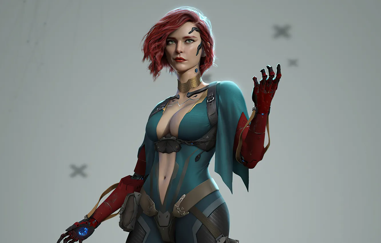 Фото обои будущее, игра, технологии, future, game, character, рыжие волосы, серый фон