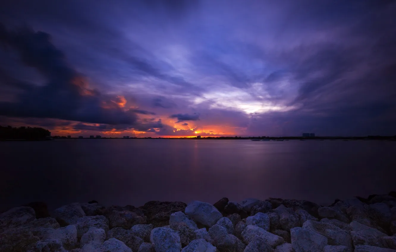 Фото обои закат, океан, вечер, sunset, майами, miami