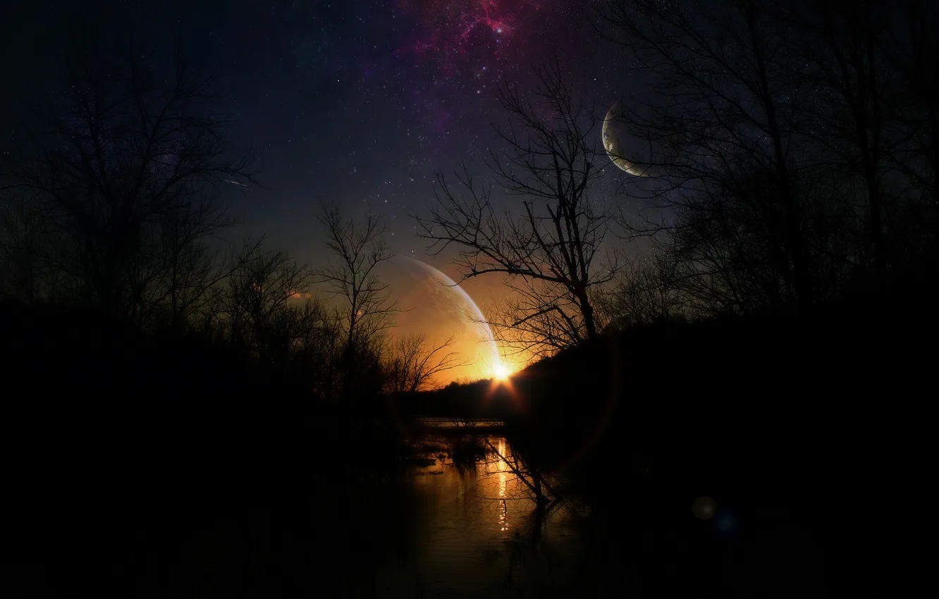 Фото обои ночь, планеты, Свет