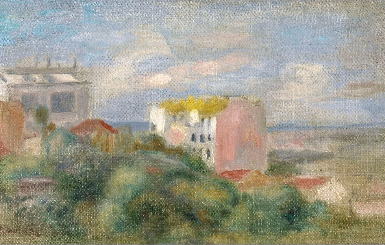 Фото обои дом, картина, Пьер Огюст Ренуар, Pierre Auguste Renoir, Пейзаж Монмартра