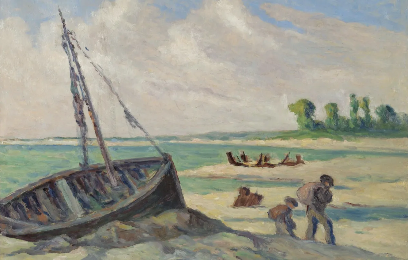 Фото обои картина, морской пейзаж, 1929, Максимильен Люс, Maximilien Luce, Окраина Ле Трепора. Барк на Песке