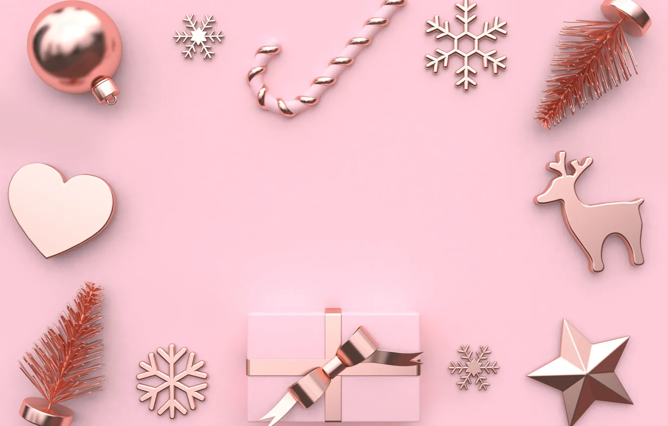 Фото обои украшения, фон, розовый, шары, Новый Год, Рождество, Christmas, balls