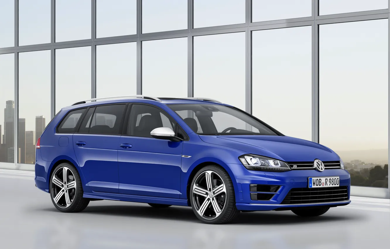 Фото обои синий, Volkswagen, диски, универсал, 2014, Golf R Estate