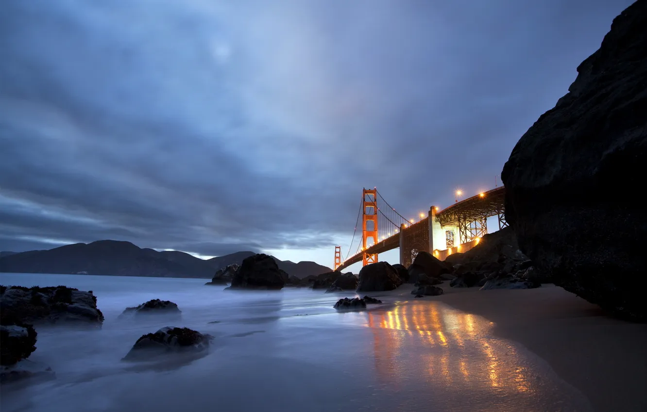 Фото обои пейзаж, ночь, Golden Gate Bridge