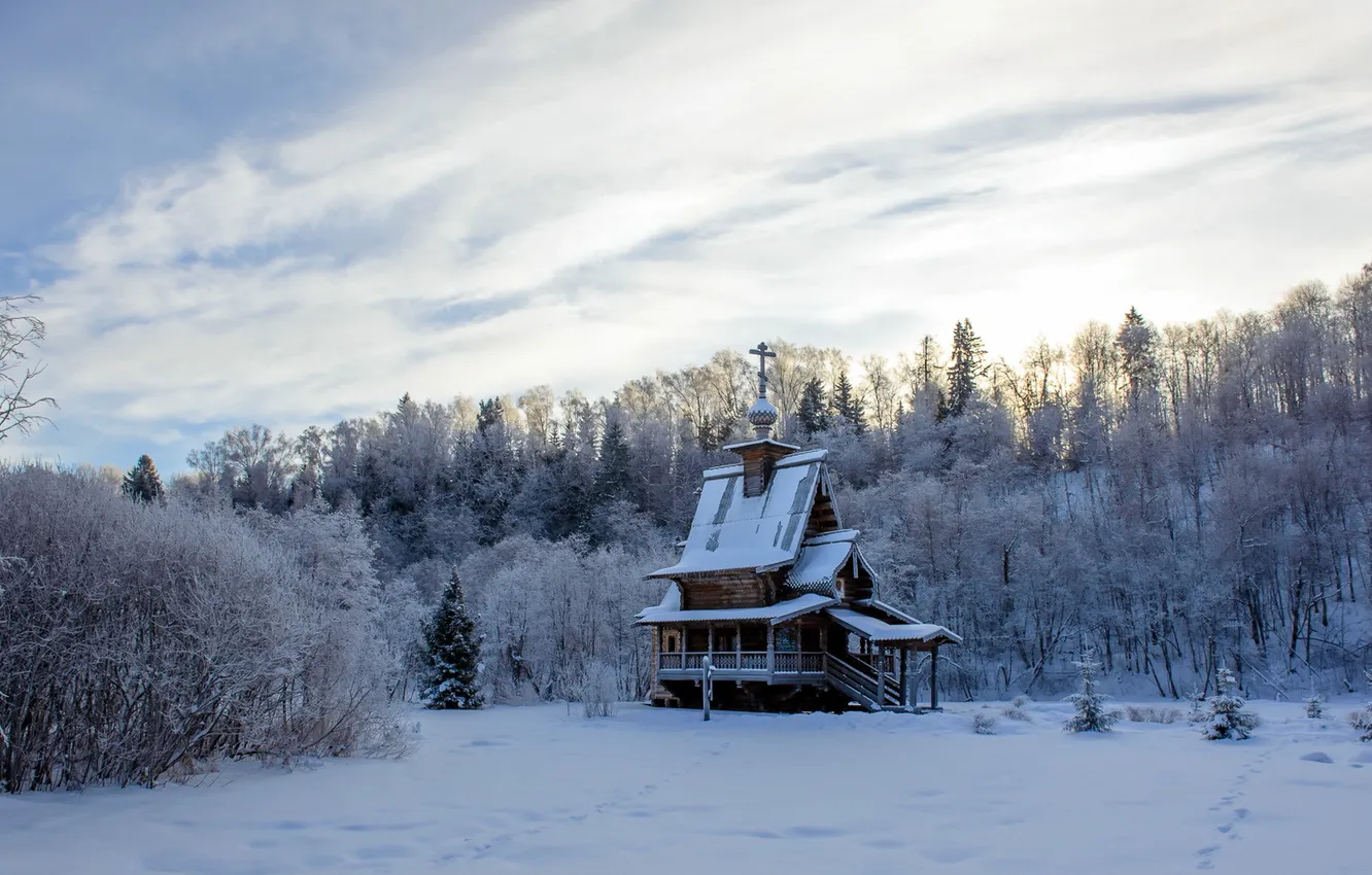 Фото обои зима, снег, храм