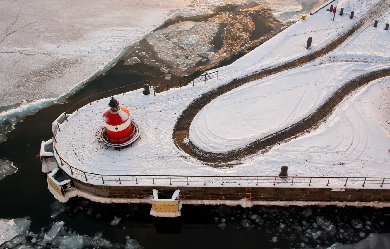 Фото обои ice, winter, lighthouse, Denmark, Copenhagen, Langelinie