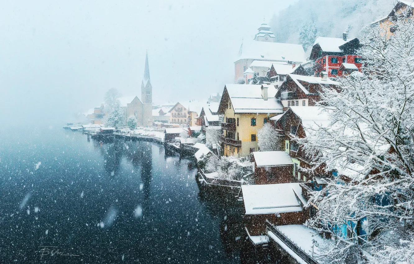 Фото обои зима, снег, город, Австрия, поселок
