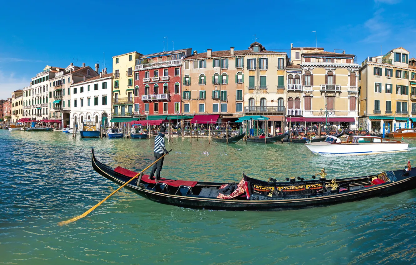 Фото обои Дома, Город, Панорама, Лодки, Италия, Венеция, Canal Grande, Водный Канал