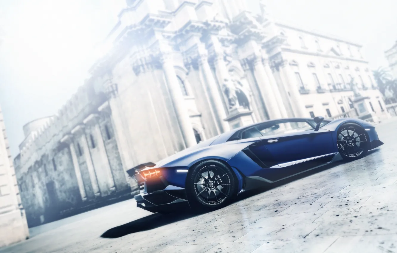 Фото обои синий, Lamborghini, профиль, ламборджини, blue, LP700-4, Aventador, авентадор
