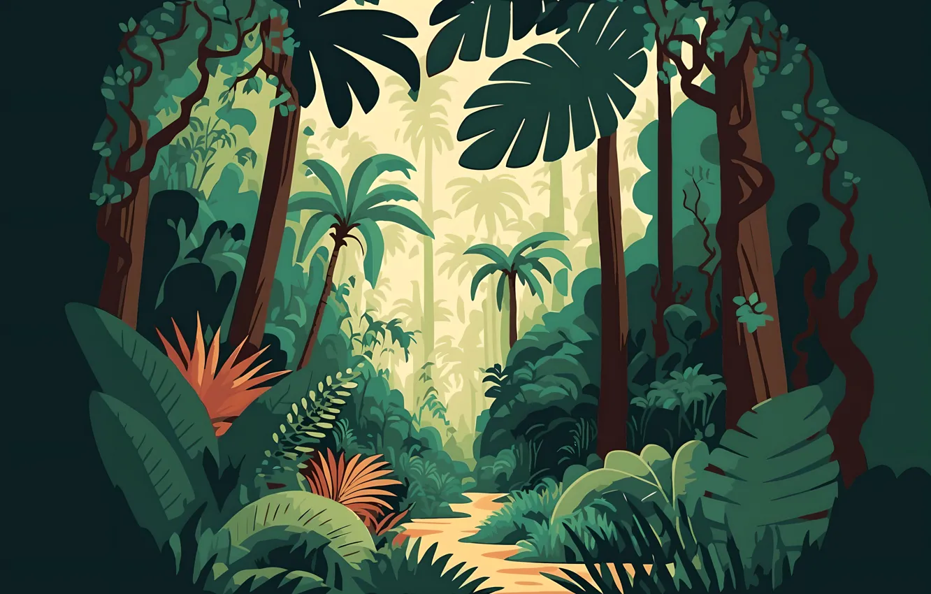 Фото обои Лес, Фон, Джунгли, Jungle, Background, Forest