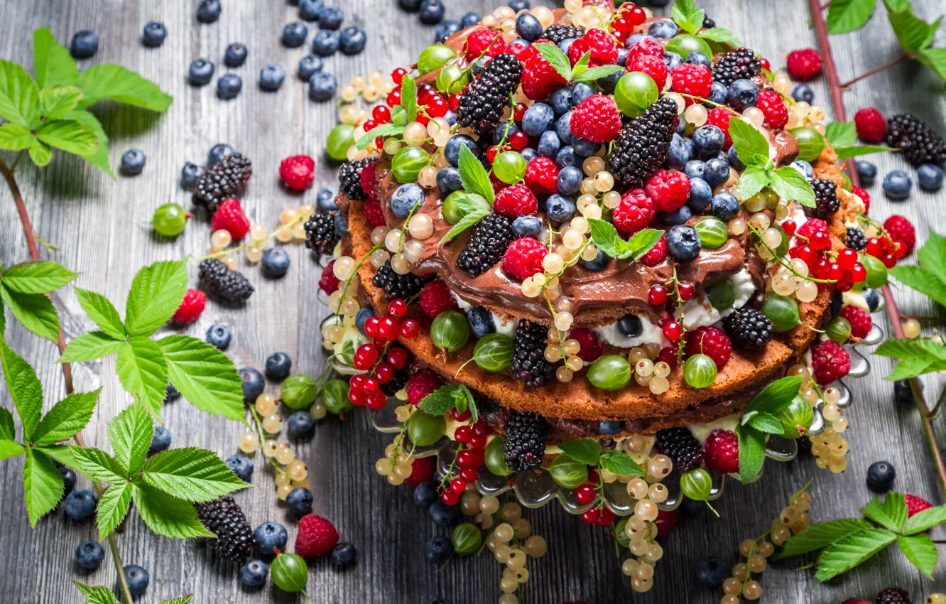 Фото обои листики мяты, mint leaves, Вкусный десерт, Delicious dessert, ягодный тортик, fruit cake