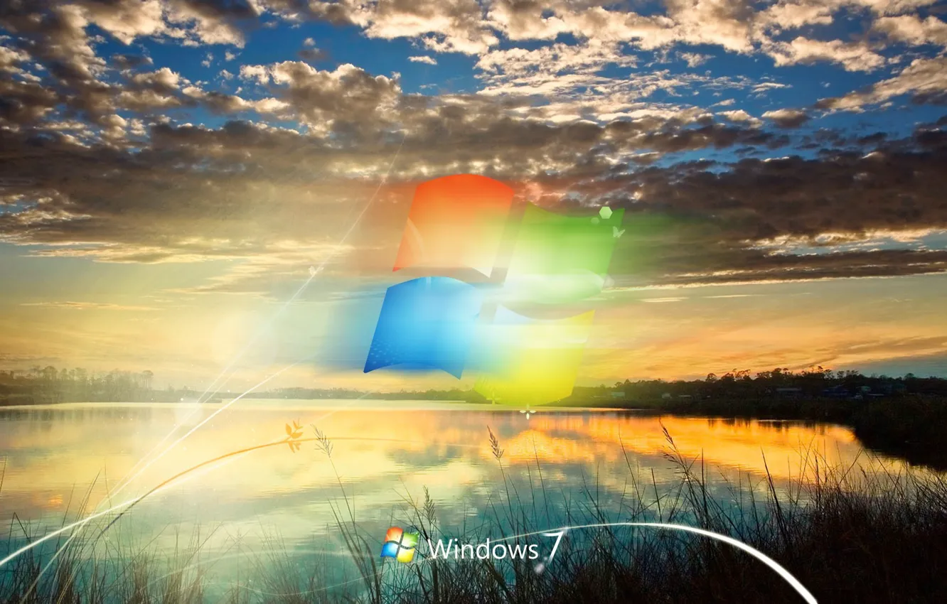 Фото обои облака, озеро, логотип, seven, Windows 7