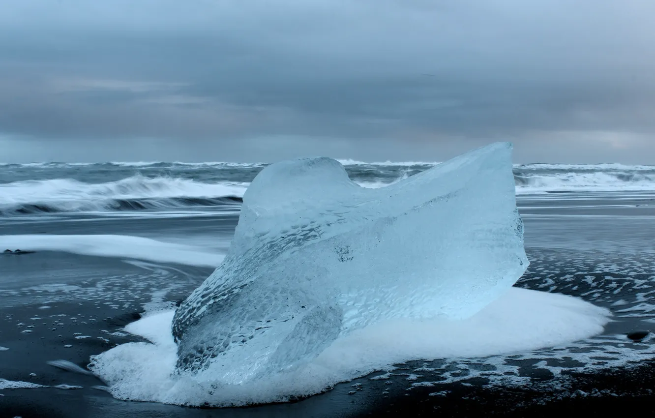 Фото обои холод, лед, волны, пена, берег
