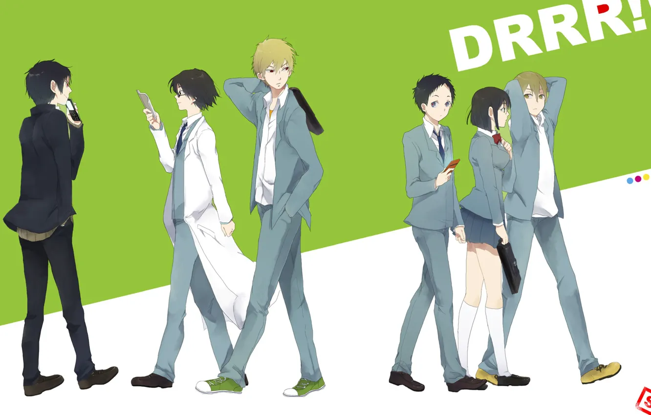 Фото обои арт, персонажи, Durarara, Дюрарара, Изая Орихара, Шинра, Масаоми Кида, Микадо Рюгаминэ