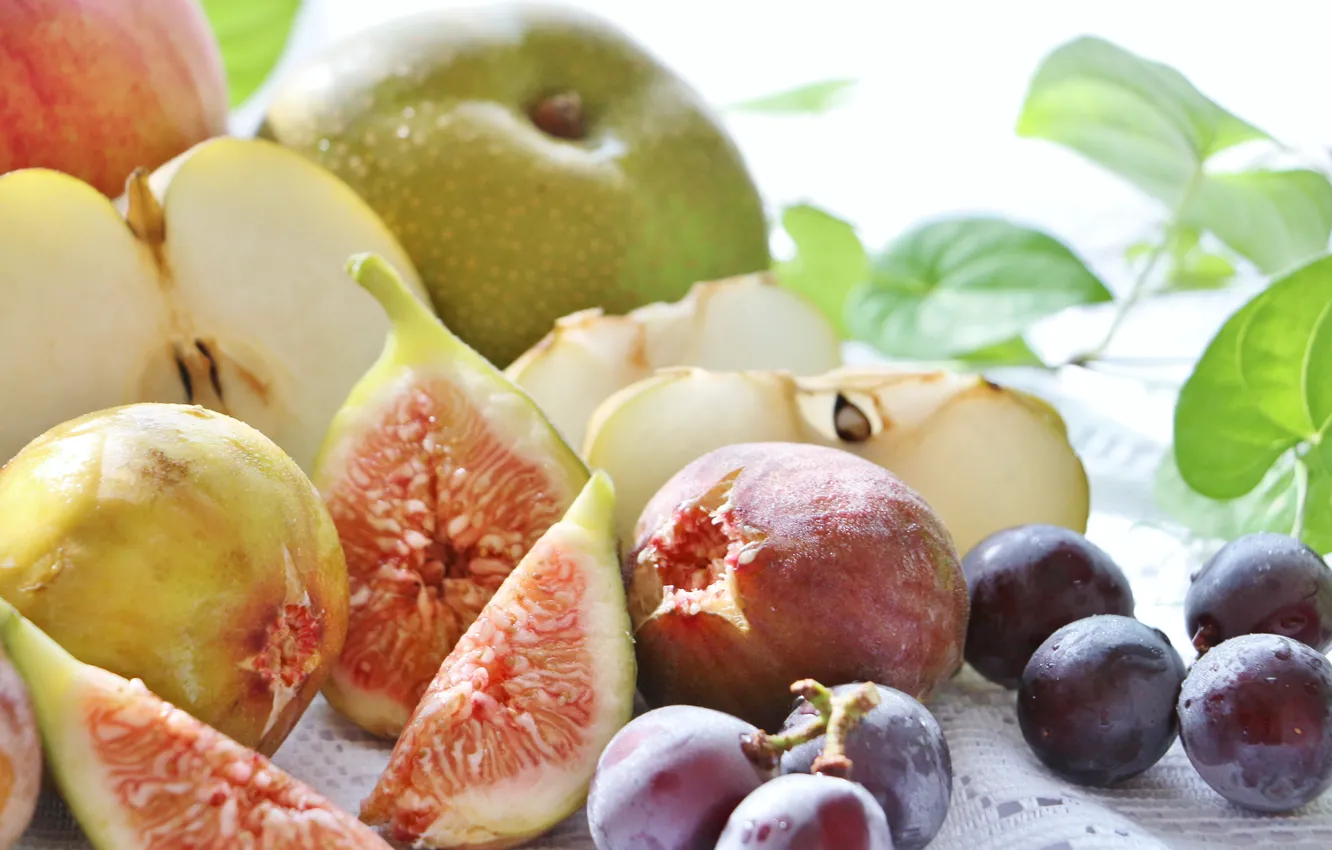 Фото обои яблоко, виноград, Фрукты, инжир