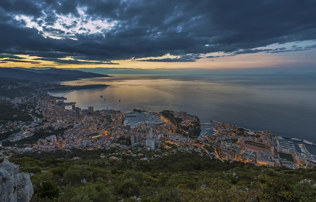 Фото обои море, горы, панорама, Монако