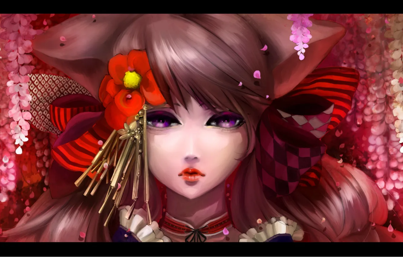 Фото обои цветы, лицо, портрет, бант, ушки, Otome Yokai za Kuro