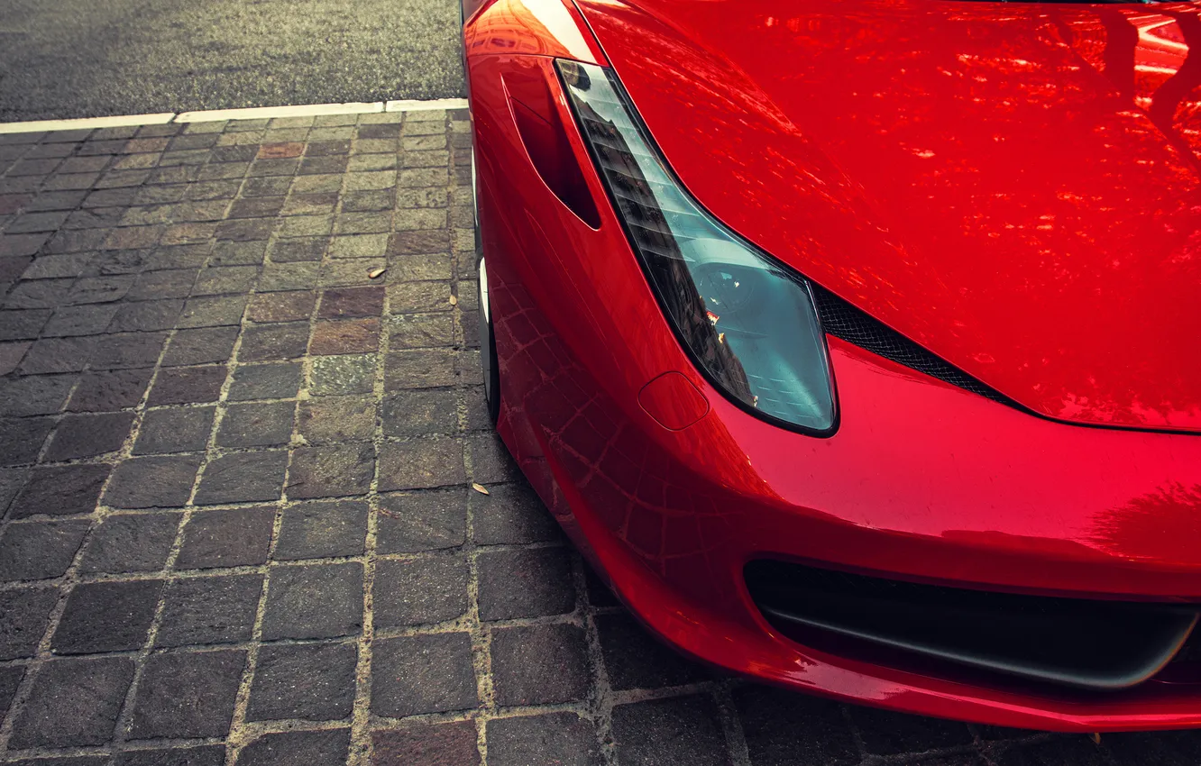 Фото обои красный, фара, Ferrari, red, феррари, 458, italia, италия