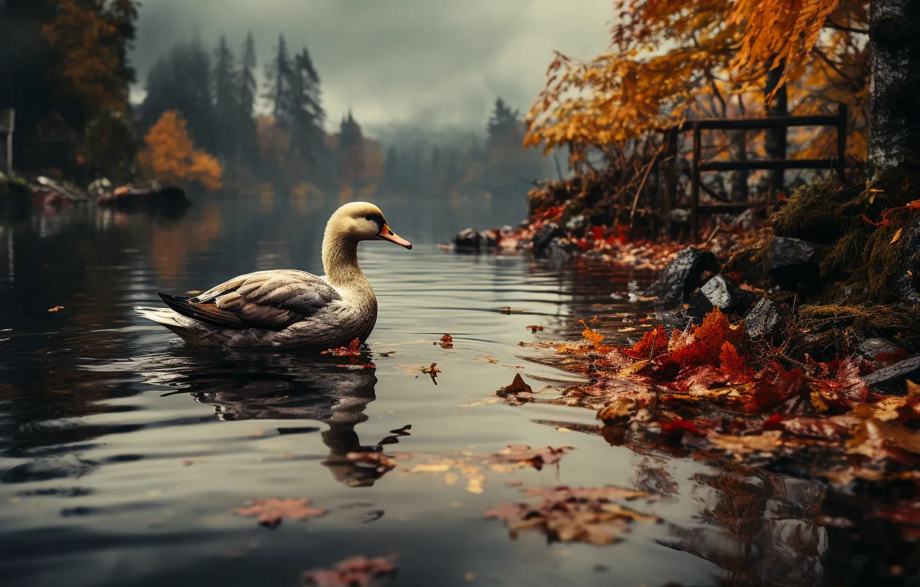 Фото обои белый, природа, озеро, пруд, птица, берег, лебедь, водоем