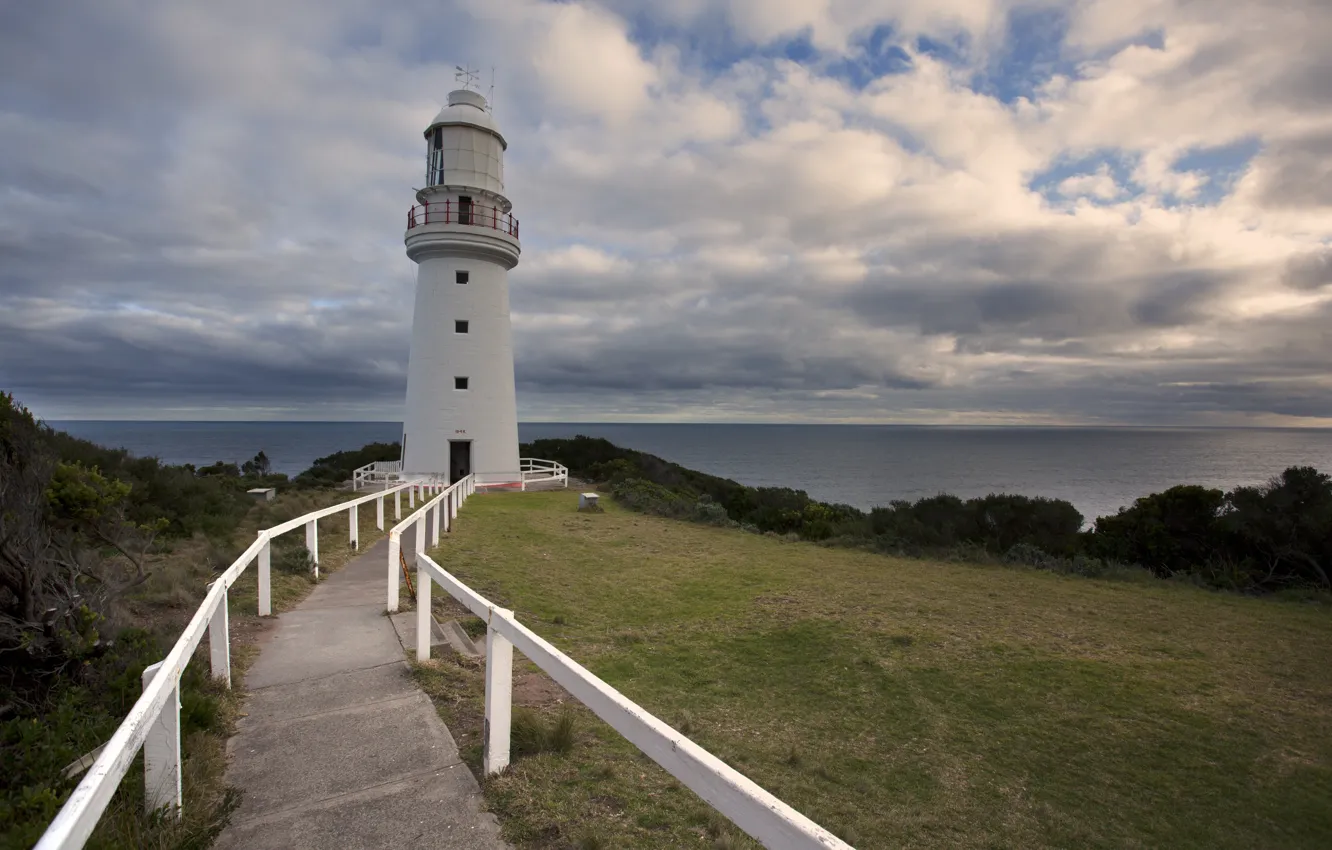 Фото обои Облака, Море, Маяк, Горизонт, Панорама, Австралия, Clouds, Australia