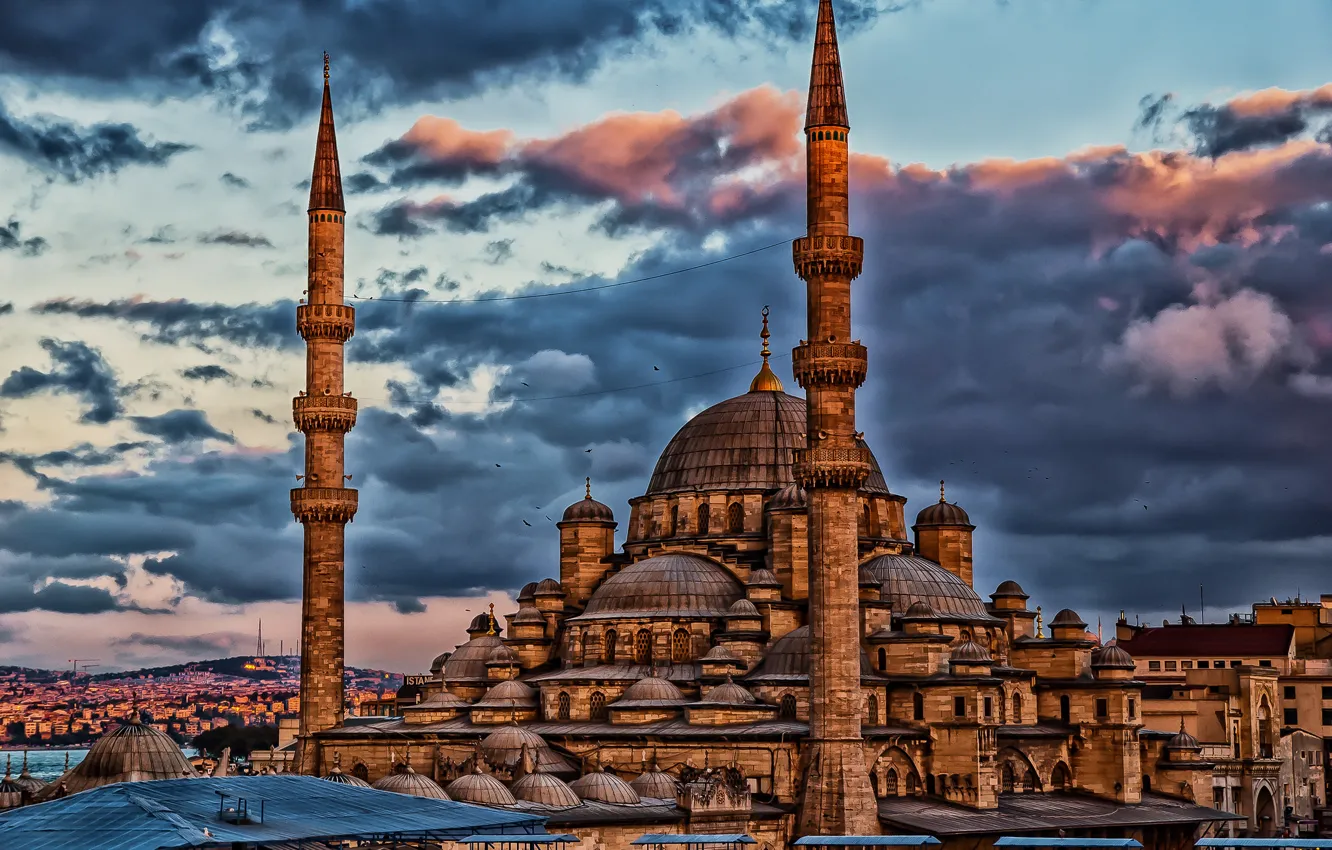 Фото обои дома, мечеть, Стамбул, Турция, минарет, Кабаташ